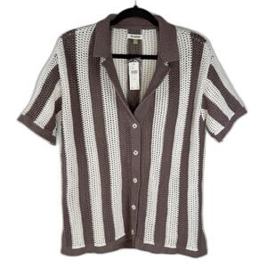 Celandine Anthropologie Knit Surf Shirt Brown Cream XXS Coastal Resortwear Boho